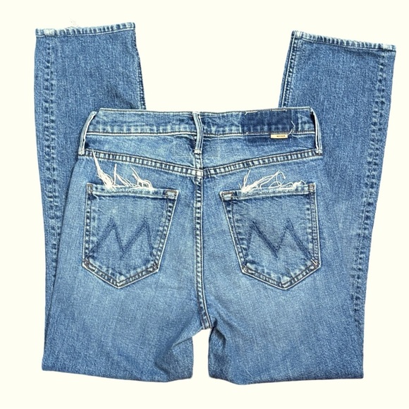 MOTHER The Dazzler Cowboys Don't Cry Medium Blue Distressed Pockets Hem Size 26 - Picture 5 of 13